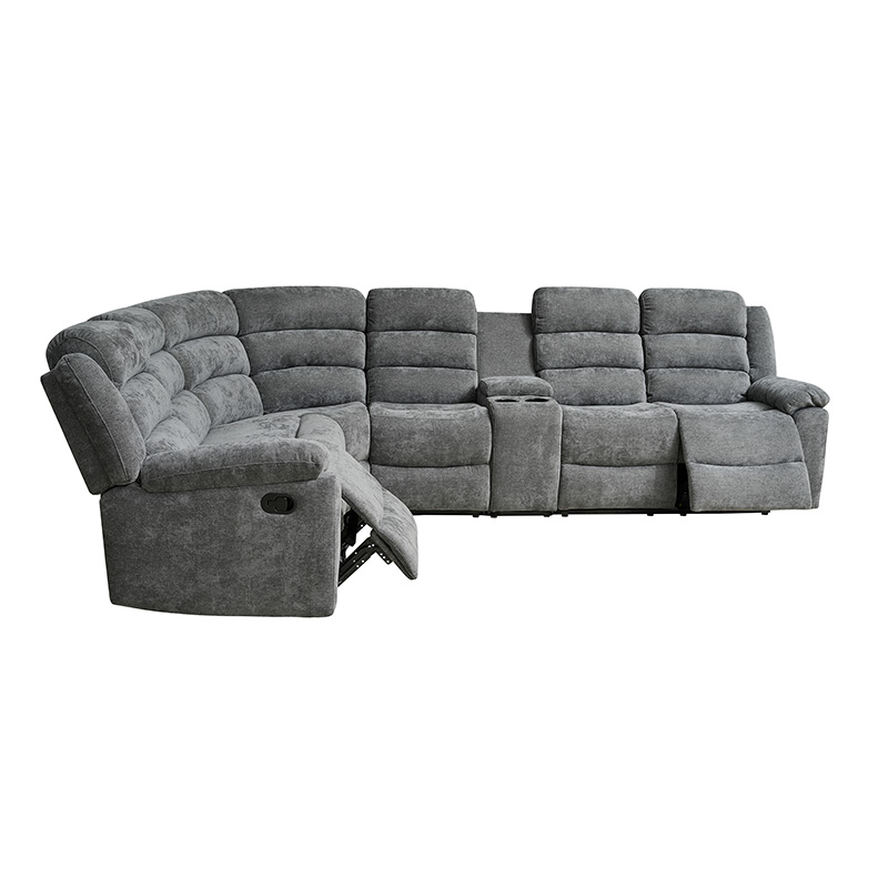 Grey Recliner Corner Fabric Sofa