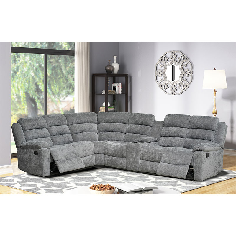 Grey Recliner Corner Fabric Sofa