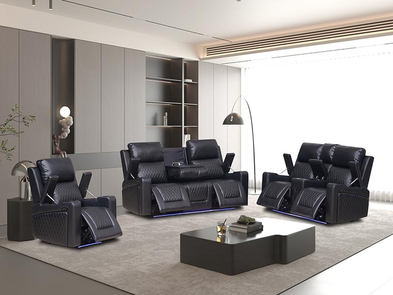 Contemporary Black Faux Leather Sofa
