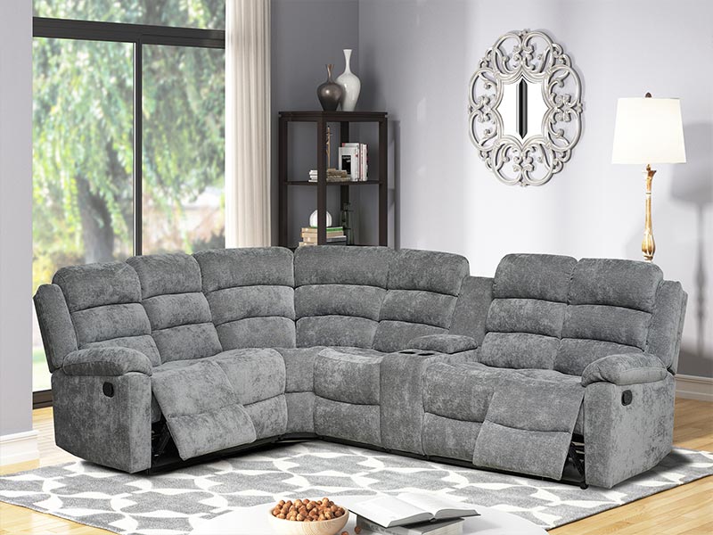 Grey Recliner Corner Fabric Sofa